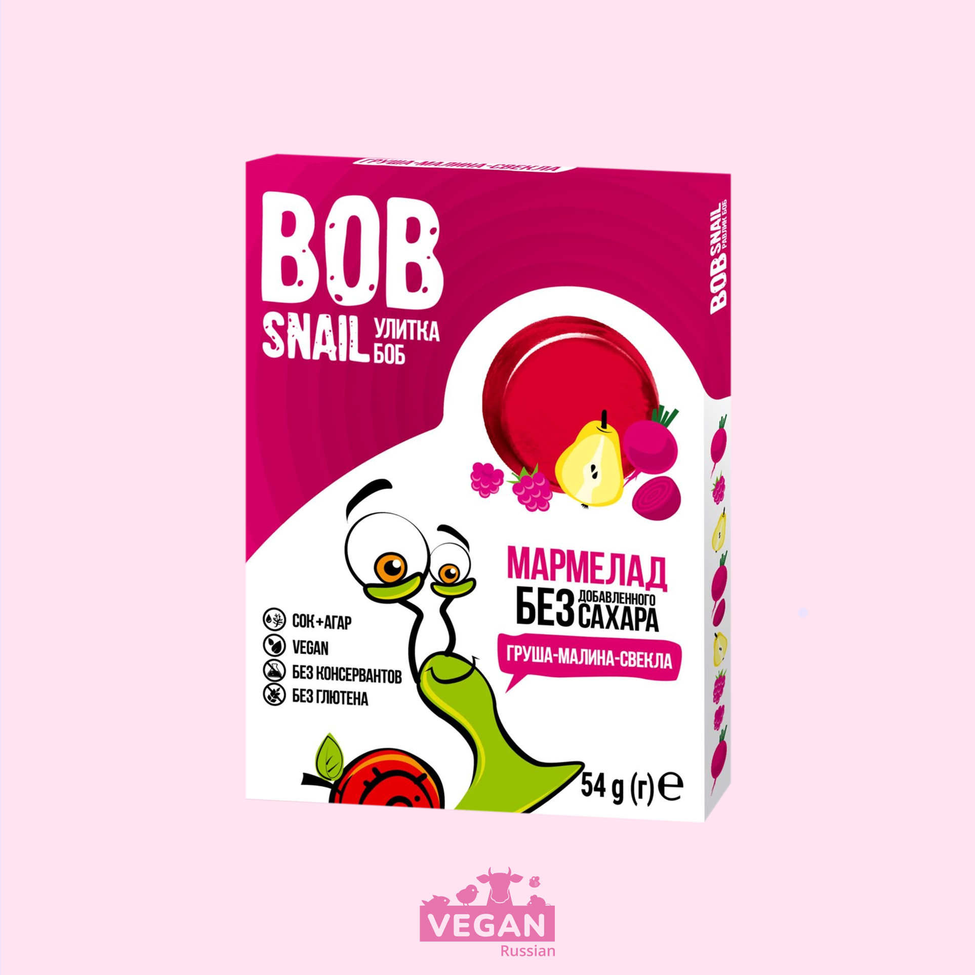 Мармелад фруктовый груша-малина-свекла Bob Snail 54 г