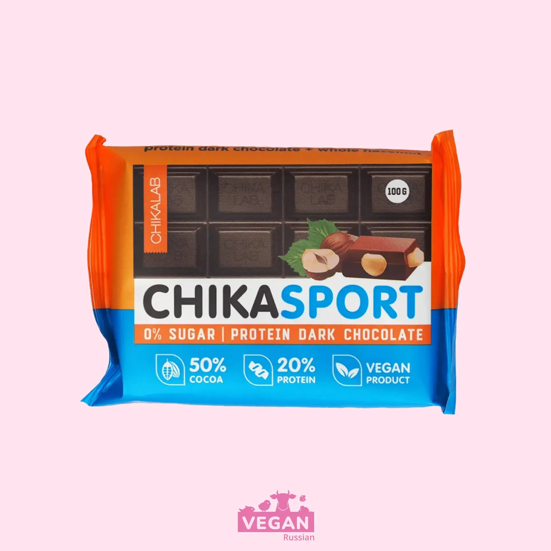 Темный шоколад Chikasport протеиновый без сахара с фундуком Chikalab 100 г