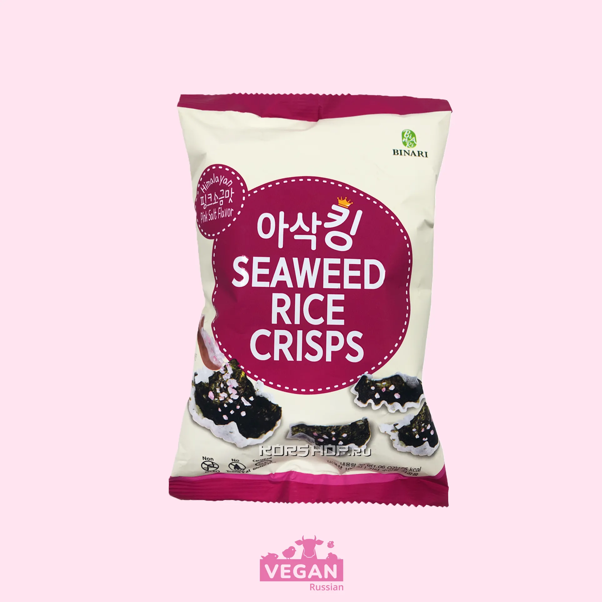 Рисовые чипсы с морской капустой С розовой солью Binari 30 г