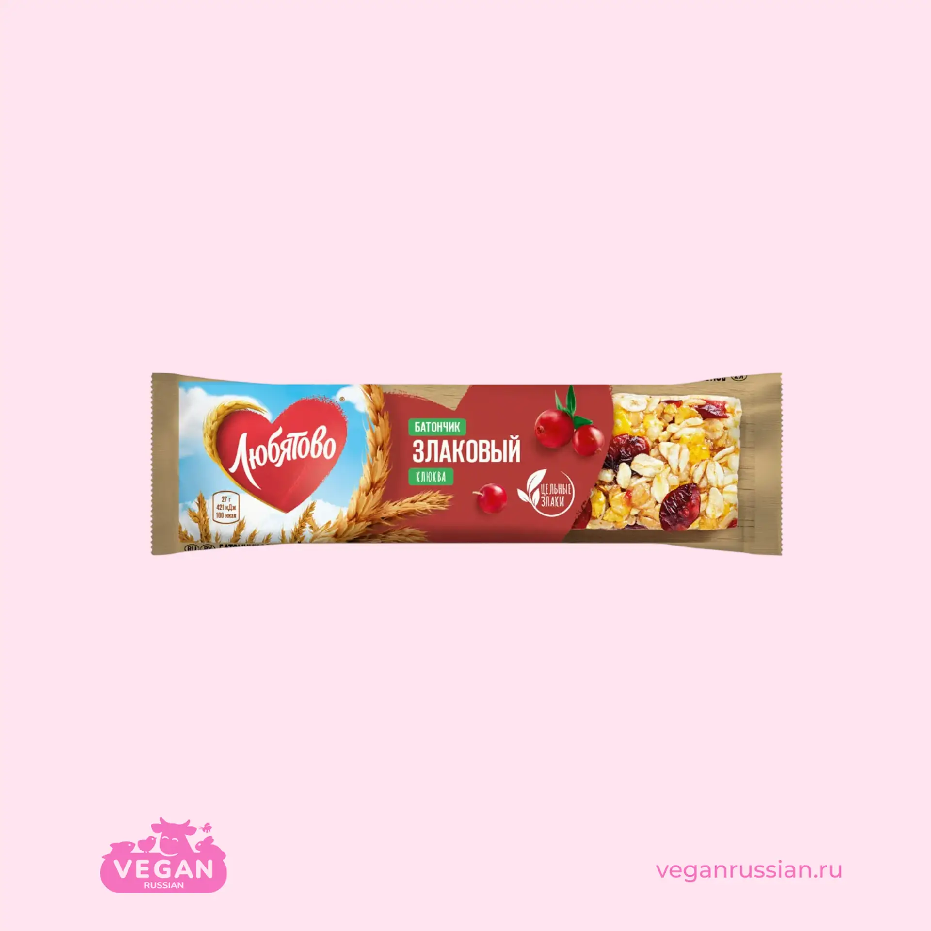 Батончик злаковый с клюквой Любятово 27 г