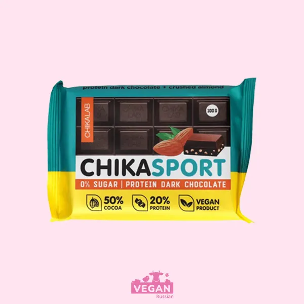 Темный шоколад Chikasport протеиновый с миндалем без сахара Chikalab 100 г