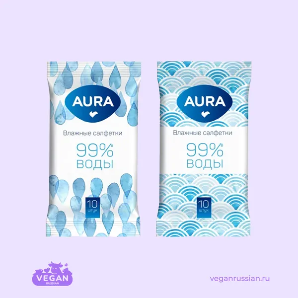 Влажные салфетки Освежающие 99% воды AURA
