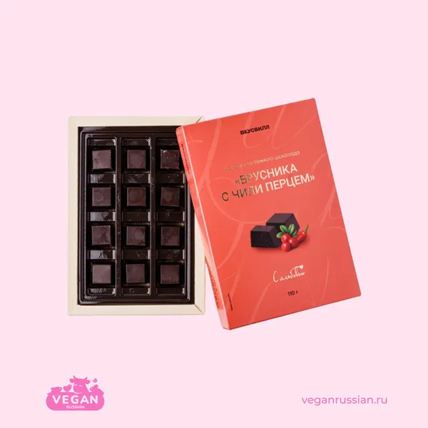 Конфеты из тёмного шоколада Брусника с чили перцем ВкусВилл 110 г