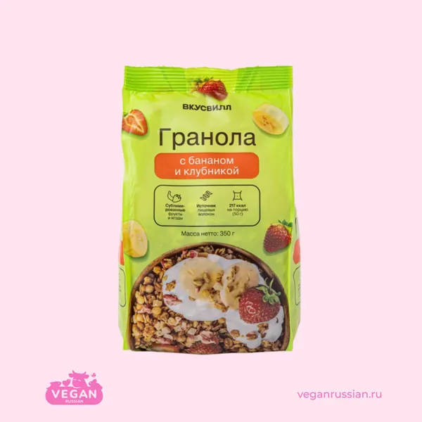 Гранола с бананом и клубникой ВкусВилл 350 г